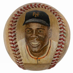 Willie Mays Hand-Painted Baseball by Artist Gary Guerra