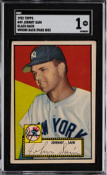 1952 Topps #49 Johnny Sain Joe Page Bio Black Back SGC POOR 1