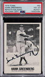 1979 TCMA Renata Galasso #82 Hank Greenberg Signed PSA VG+ 3.5 with Auto 7