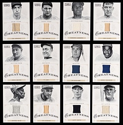 2012 Panini National Treasures Greatness Game-Used Relics Partial Set (29/40) with Cobb, Gehrig, J. Jackson, Paige & J. Robinson - All #/99 or Lesser