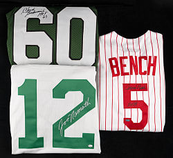 Multi-Sport Hall of Fame Signed Jerseys Group (3) with Bednarik, Bench & Namath