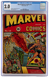 1941 Timely Comics Marvel Mystery Comics #15 Alex Schmoburg Cover - CGC 2.0