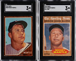 1962 Topps Mickey Mantle SGC VG 3 Graded Pair with Base & All-Star Cards