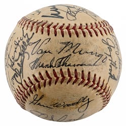 1950s New York Area Hall of Fame & Star Multi-Signed OAL/Harridge Baseball with (24) Signatures Including Casey Stengel with Full JSA LOA