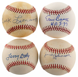 Negro Leaguer Single-Signed Baseballs (4) with Banks, Leonard, Johnson, Doby - All Individually Certified