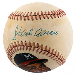 Hank Aaron Single-Signed Baseball with Hand Painted Portrait - Full JSA LOA