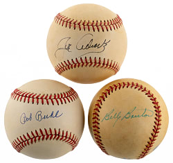 Milwaukee Braves Tougher Single-Signed Baseball Trio with Joe Adcock, Billy Bruton, Bob Buhl - All Individually Certified