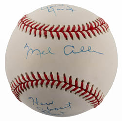 Mel Allen Single-Signed OAL/Brown Baseball with "Going, Going, Gone" & "How About That?" Inscriptions - PSA/DNA