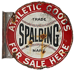 1930s Spalding Athletic Goods Double-Sided Porcelain Flange Advertisement Sign