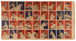 1949 Bowman First Series Uncut Sheet (Overprinted Reverse) with (8) Hall of Famers Including Feller, Musial & Spahn