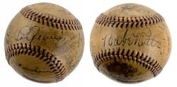 Lot # 12: 1934 New York Yankees Team-Signed Baseball (24 Signatures) Including Babe Ruth and Lou Gehrig (Triple Crown Season) - Full JSA LOA