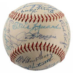 Tremendous 1955 Hall of Fame Induction Multi-Signed Baseball (25 Signatures) Including Foxx, Speaker, and DiMaggio