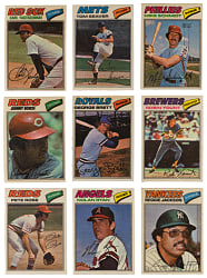 1977 Topps Cloth Stickers Complete Set (55) Plus American & National League Checklist Sets (18) & Wrapper - (74) Total Pieces