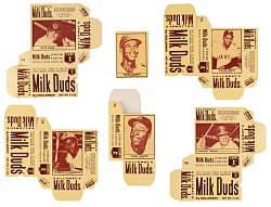 1971 Milk Duds Near Complete Set (67/72) with (64) Complete Boxes - Clean!