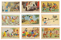 1938 & 1945 Disney French Postcard Set Pair with Snow White & Pinocchio - (49 Total Cards)