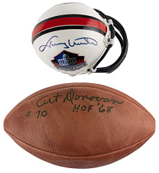 Johnny Unitas Mini-Helmet (Full JSA) & Art Donovan Signed Football Pair