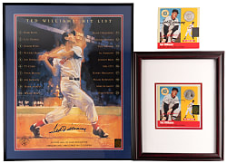 Ted Williams Signed Trio with Hitters Hall of Fame Display & (2) Carded Silver Coins - Individual Green Diamond COAs