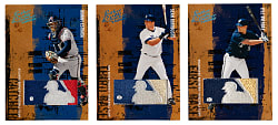 2005 Donruss Leather & Lumber MLB Logoman Patch Trio with Burroughs, Estrada & Overbay - Each Numbered #1/1 or #/2
