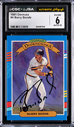 1991 Donruss Diamond Kings #4 Barry Bonds Signed CGC EX/NM 6 with JSA Auto 10
