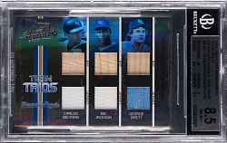 2005 Playoff Absolute Memorabilia Carlos Beltran/Bo Jackson/George Brett Six-Piece Relic Insert #6/10 BGS NM-MT+ 8.5