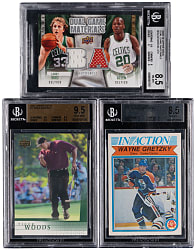 1982-2011 Multi-Sport Star, Rookie, Certified Autograph & Relic BGS Graded Collection (8) with Bird, Gretzky & Woods