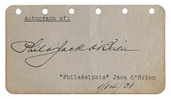 1931 Philadelphia Jack O'Brien Signed Album Page (Died 1942)