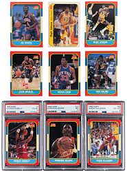 1986-1987 Fleer Basketball Near Complete Set (131/132) with (3) PSA Graded Key Rookies Plus (10/11) Stickers Near Set