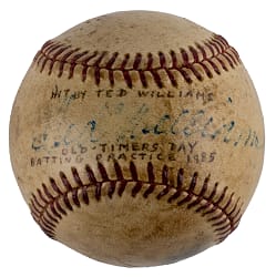 1985 Ted Williams Signed Old Timers Day Batting Practice Baseball