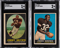 1958 & 1961 Topps Football Jim Brown SGC Graded Pair with Rookie