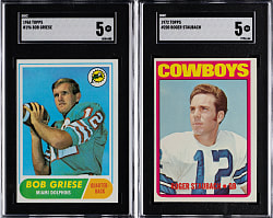 1968 & 1972 Topps Football Hall of Fame Quarterback Rookie SGC EX 5 Graded Pair with Bob Griese & Roger Staubach