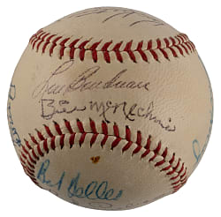 1947 Cleveland Indians Team-Signed OAL/Harridge Baseball with (16) Signatures Including Tris Speaker, Bob Feller & Bill McKechnie - Full JSA LOA