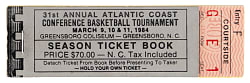 1984 ACC Basketball Tournament Complete Ticket Booklet -Michael Jordan's Last ACC Game/Len Bias MVP & Winner - Potentially First Ever Publicly Offered!