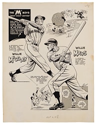 1963 The Sporting News The “M” Boys by Ray Gotto Comic Illustration Production Proof with Mays & McCovey