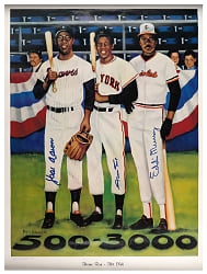 Willie Mays Ron Lewis Display Items (3) with Multi-Signed 3,000/500 Club Poster