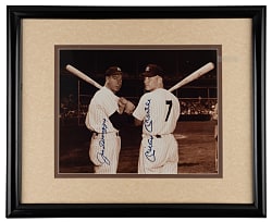 Hall of Famer Signed Photograph Displays (3) with T. Williams, J. DiMaggio & Mantle/DiMaggio Dual-Signed
