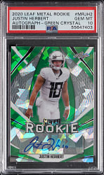 2020 Leaf Metal Football Rookie #MRJH2 Justin Herbert Green Crystal Autograph #1/4 PSA GEM MINT 10