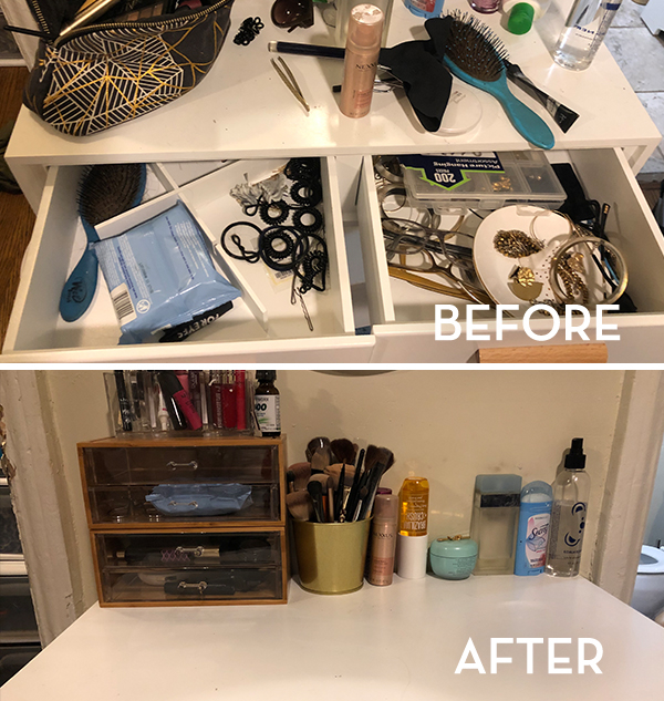 KonMari Vanity Before & After - The Wellnest by HUM Nutrition