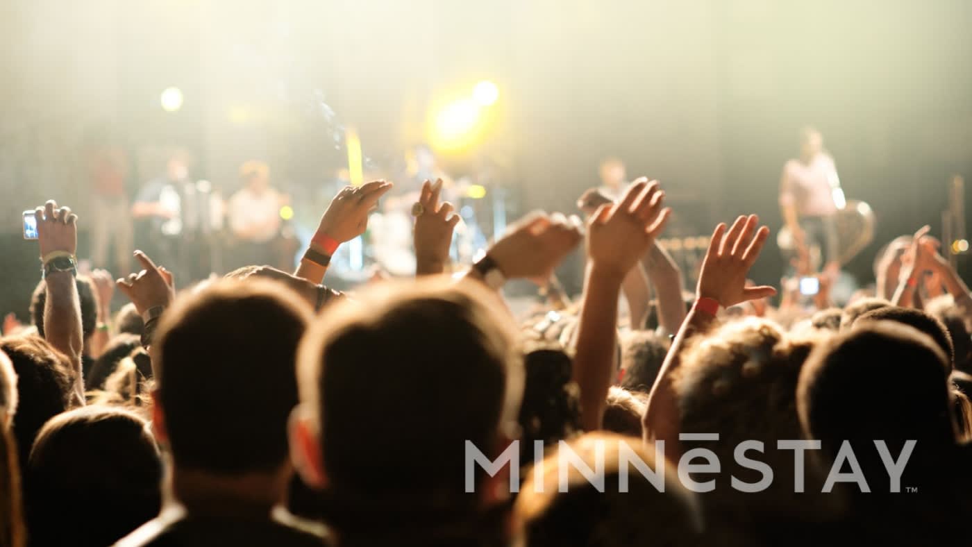 Crowd looking towards the stage at a concert at the Mystic Lake Amphitheater