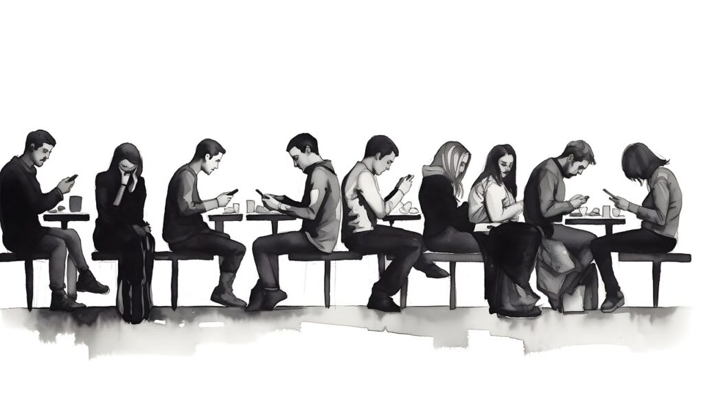 A person alone with a phone, reflecting digital isolation