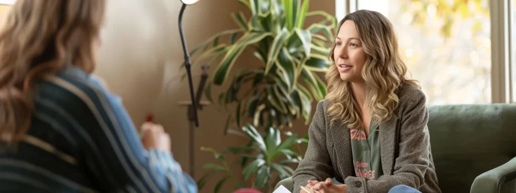 Two people in a heartfelt conversation in a cozy room with a plant