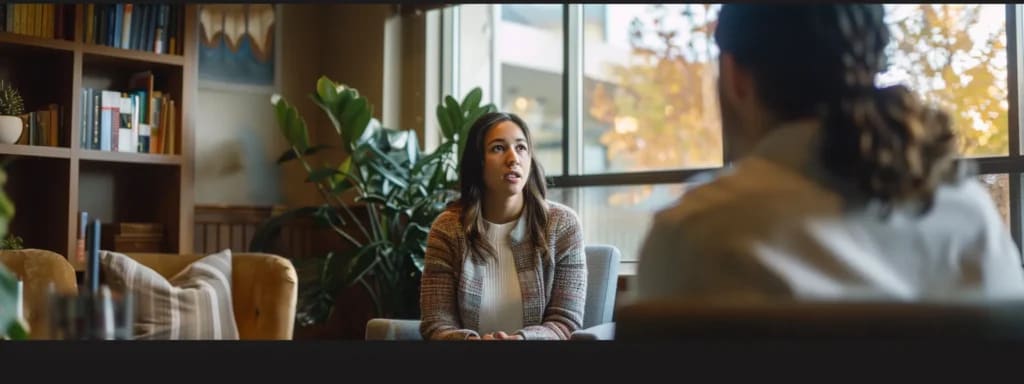Two people in an introspective conversation in a cozy space