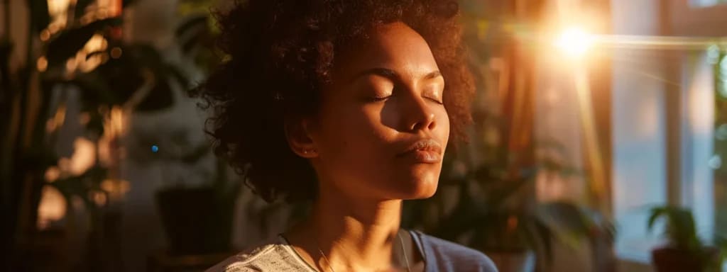 A person in quiet, sunlit reflection