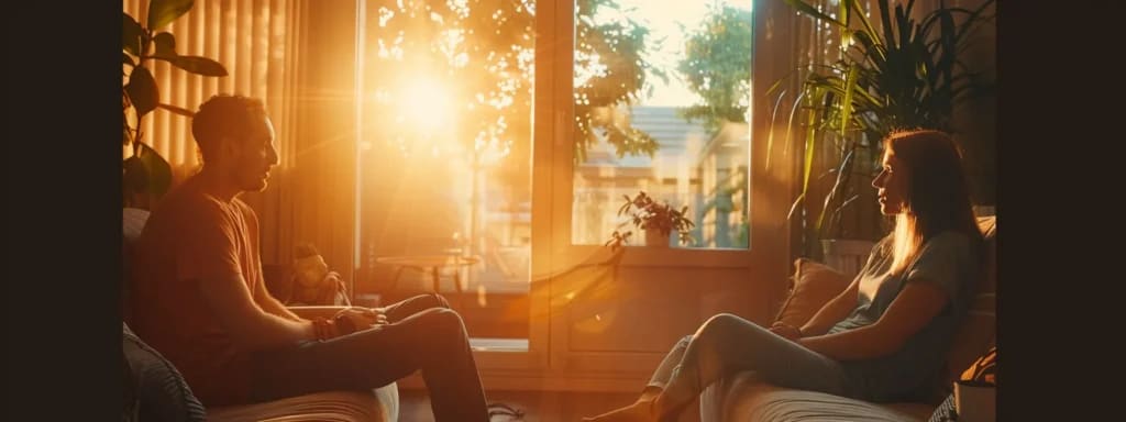 Two people in an intimate conversation in golden sunset light