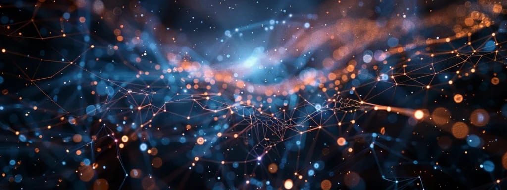 A glowing network of connections against a digital cosmos