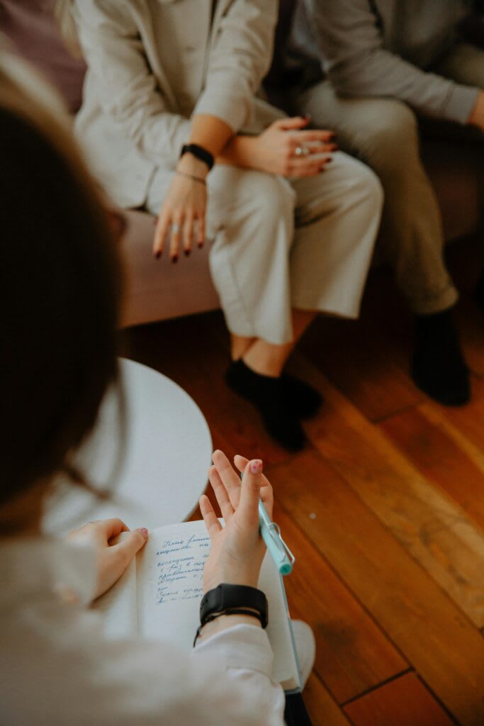 A small group discussing and sharing thoughts