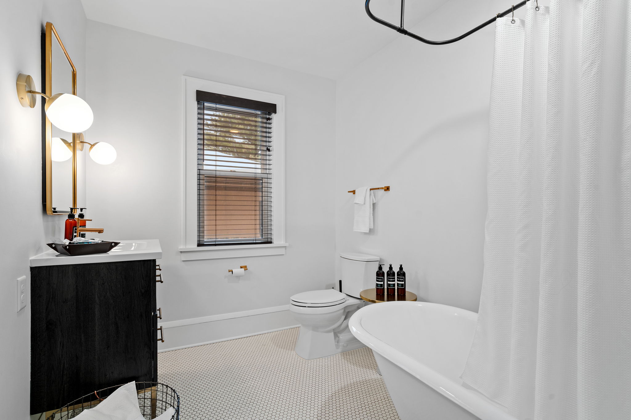 A stylish and modern bathroom with minimalist design elements.