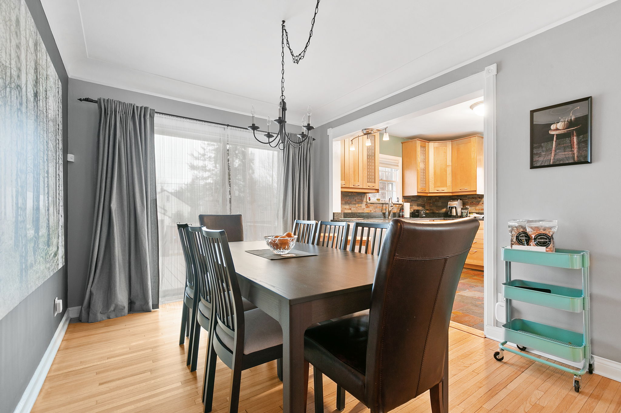A warm and inviting dining room with a modern touch.