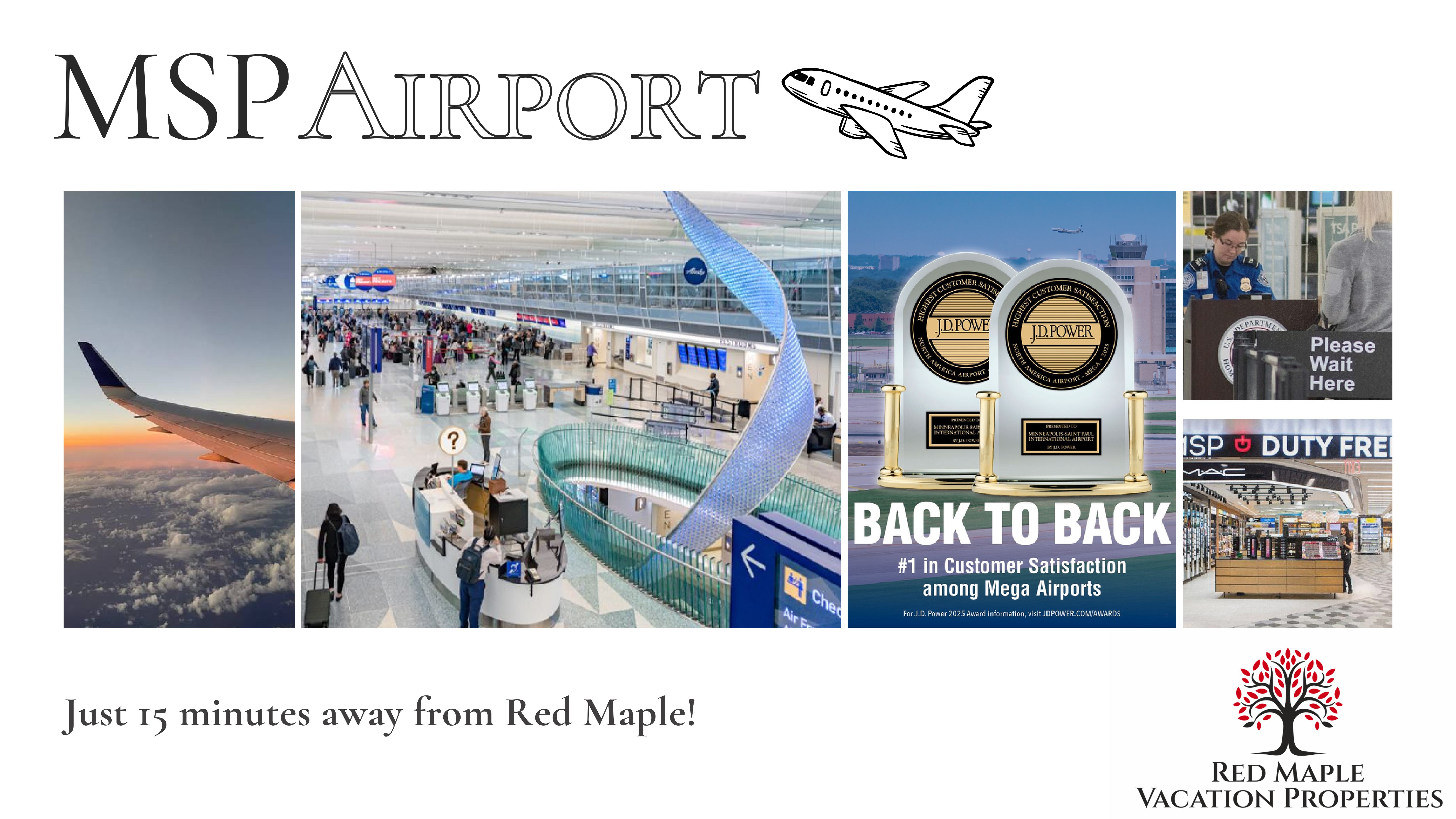A vibrant collage highlighting the features and accolades of MSP Airport.