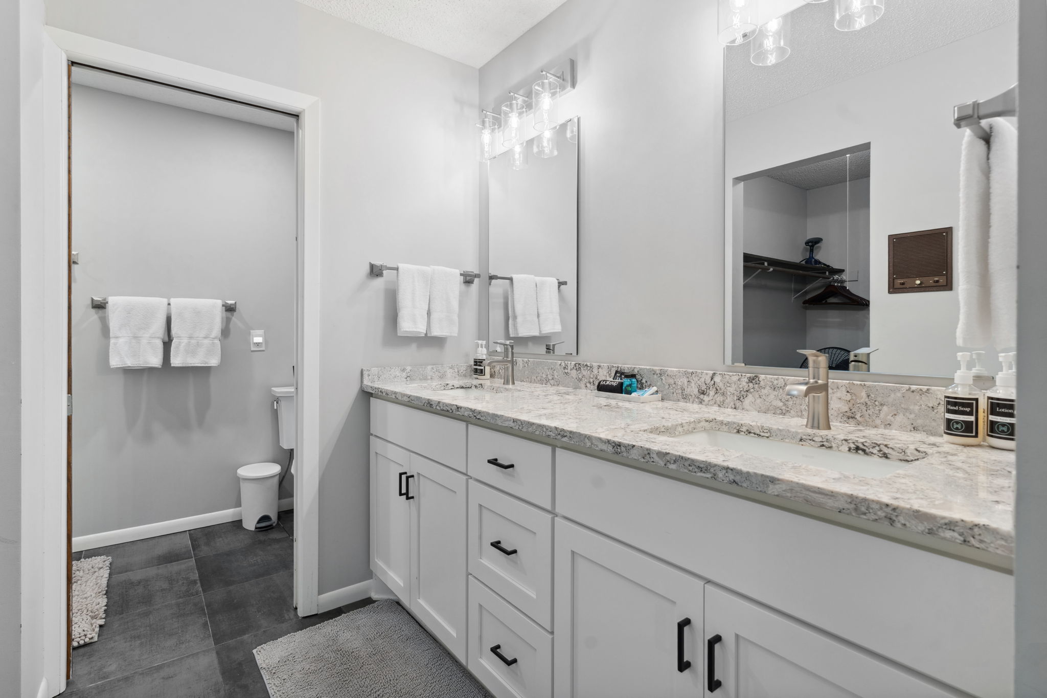 A modern bathroom with sleek design elements and elegant finishes.