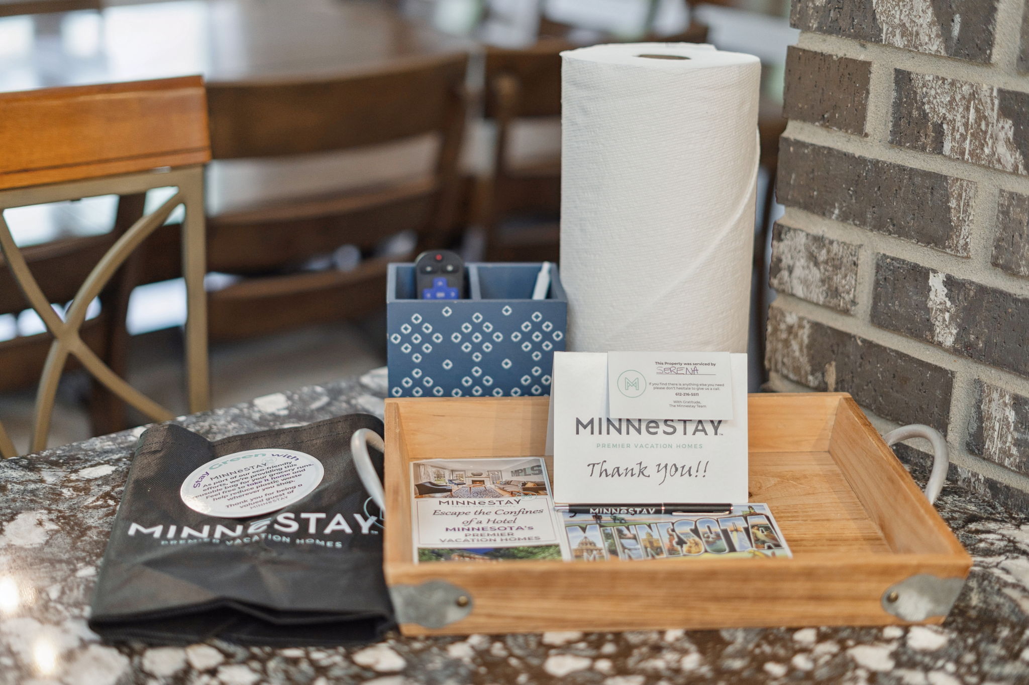 Cozy vacation rental check-in essentials with information about Minnestay.